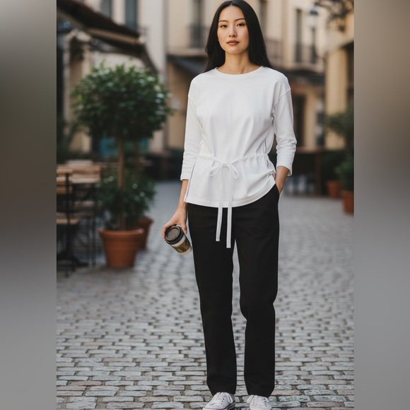 Club Monaco Tops - Club Monaco White 3/4 Sleeve Bohemian Tie Waist weekend top in size S